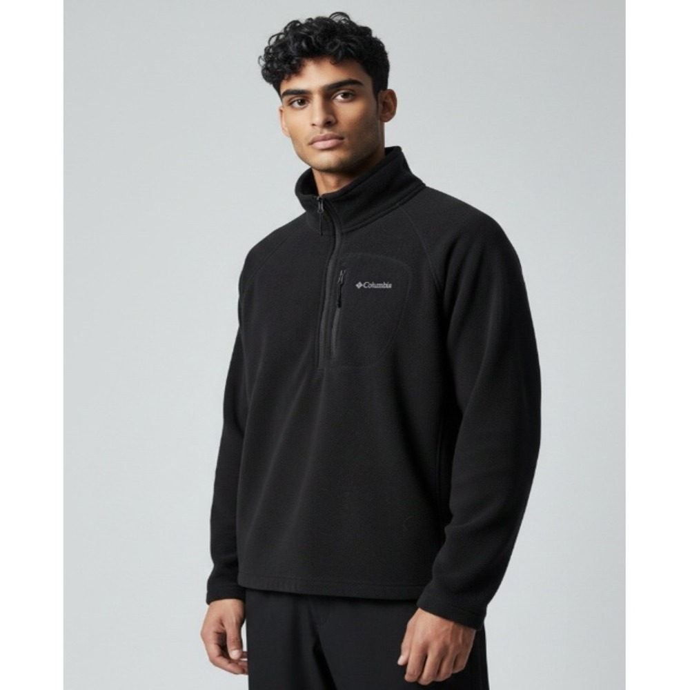 Columbia Mens XL‎ Black Quarter Zip Fleece Pullover Jacket XM6410 Pocket